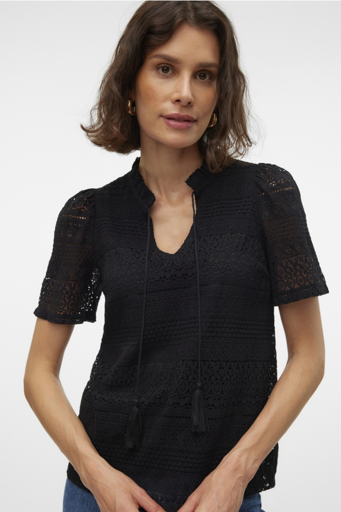VMHONEY LACE S/S TASSEL TOP WVN GA 10309263 BLACK